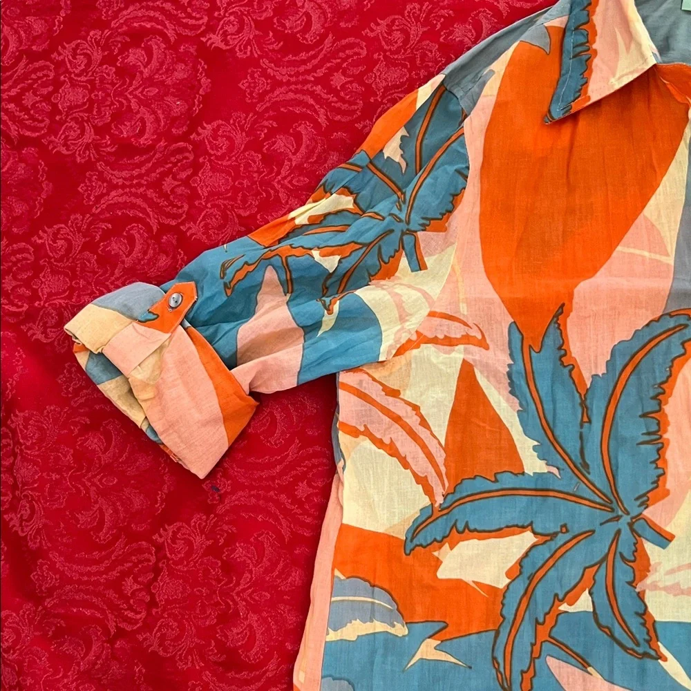 True Destinations Tropical Print Button Down Shirt XS Beach Cover Up - Picture 4 of 9
